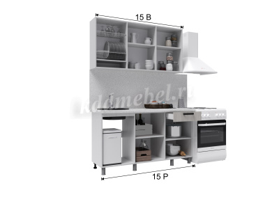 Кухня Марбл 1,5 (Мрамор Лайт/Мрамор Дарк/Столешница Мраморный берег)