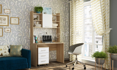 Надстройка для компьютерного стола ПКС-9 (Дуб сонома/Белый глянец)