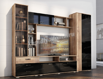 Гостиная Крокус (Дуб делано/Черный глянец)
