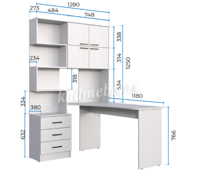 Стол компьютерный Брауни правый (Белый текстурный)