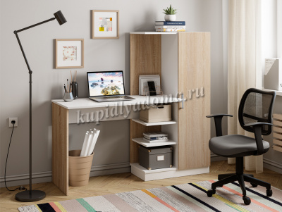 Стол компьютерный Бейсик (Дуб сонома/Белый)
