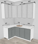 Кухня угловая Орлеан 1,2*1,8 МДФ (Кантри Белый/Кантри Серый/Столешница Этория)