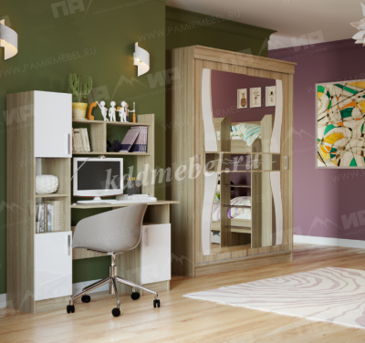 Стол компьютерный ПКС-6 (Дуб сонома/Белый глянец)