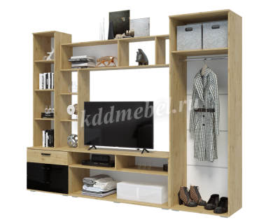 Гостиная Крокус (Дуб вотан/Черный глянец)