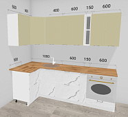 Кухня угловая Вивиан 1,20*2,35 МДФ (Фисташка/Мрамор белый/Столешница Дуб вотан)