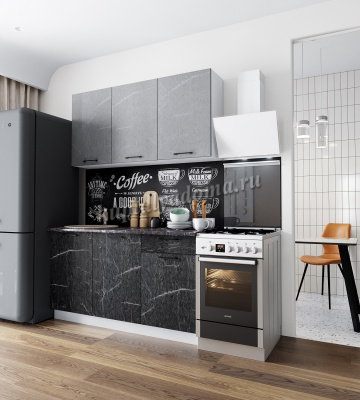 Кухня Марбл 1,5 (Мрамор Лайт/Мрамор Дарк/Столешница Мраморный берег)