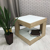 Стол журнальный Георгин-02 с фотопечатью 2 стекла (Дуб сонома светлый/Белый)