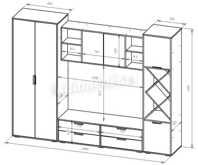 Гостиная Оливия (Дуб делано светлый/Сатин) 